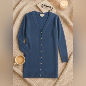 Precious Fibers 100% Cashmere Blue Longline Cardigan Sweater Large